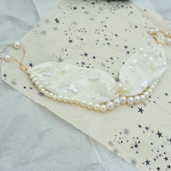 Satin Soft Fabric Embellished Fa White Pearl Beads Hair Band CoverUp Hair Scarf main image 4